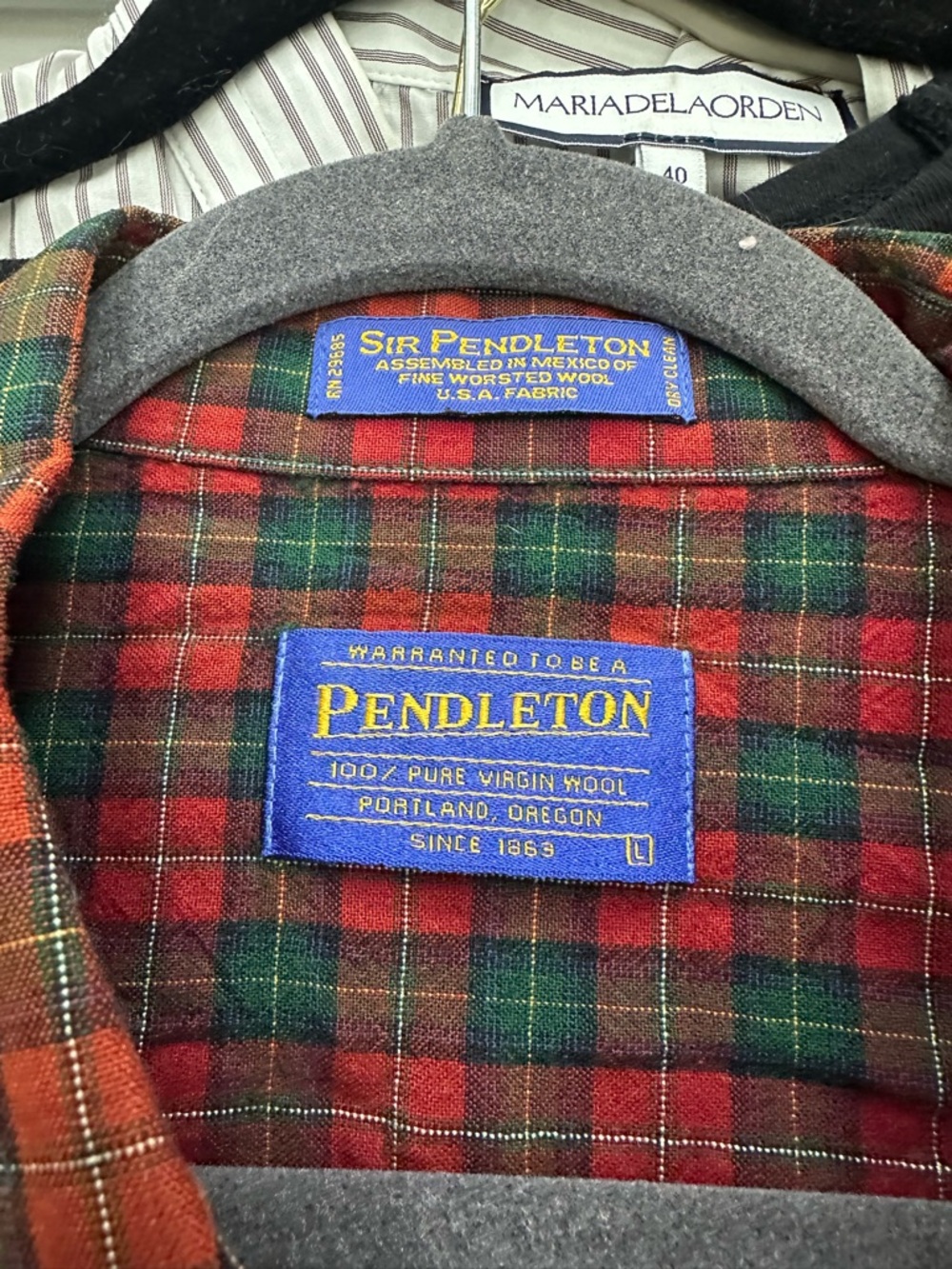 Pendleton 100% Wool Men's Red & Green Plaid Button-Down Shirt - Picture 3 of 3